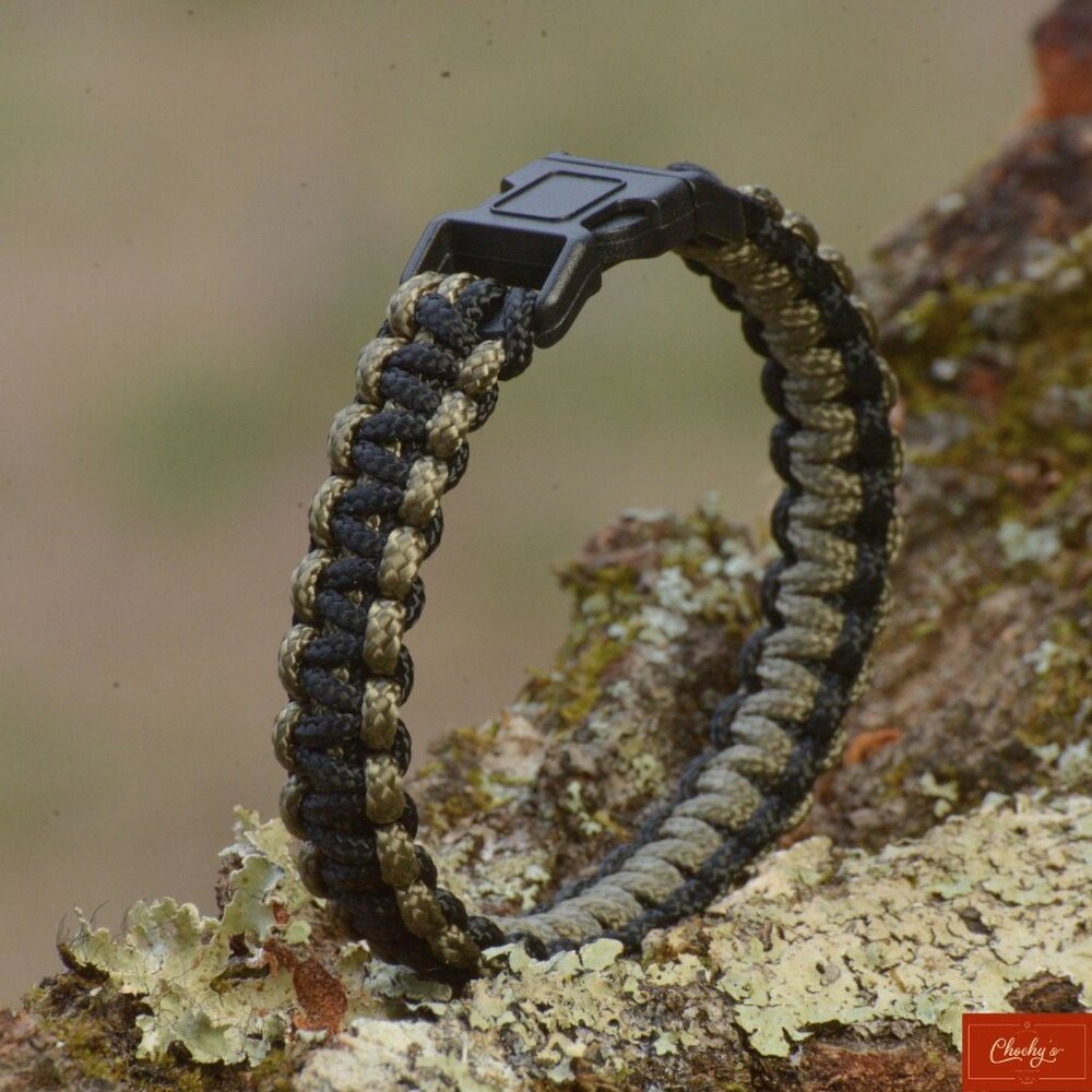 Men’s Black Khaki Paracord Bracelet – Fits 6.5"-6.75" Wrist Handmade USA (ID200)